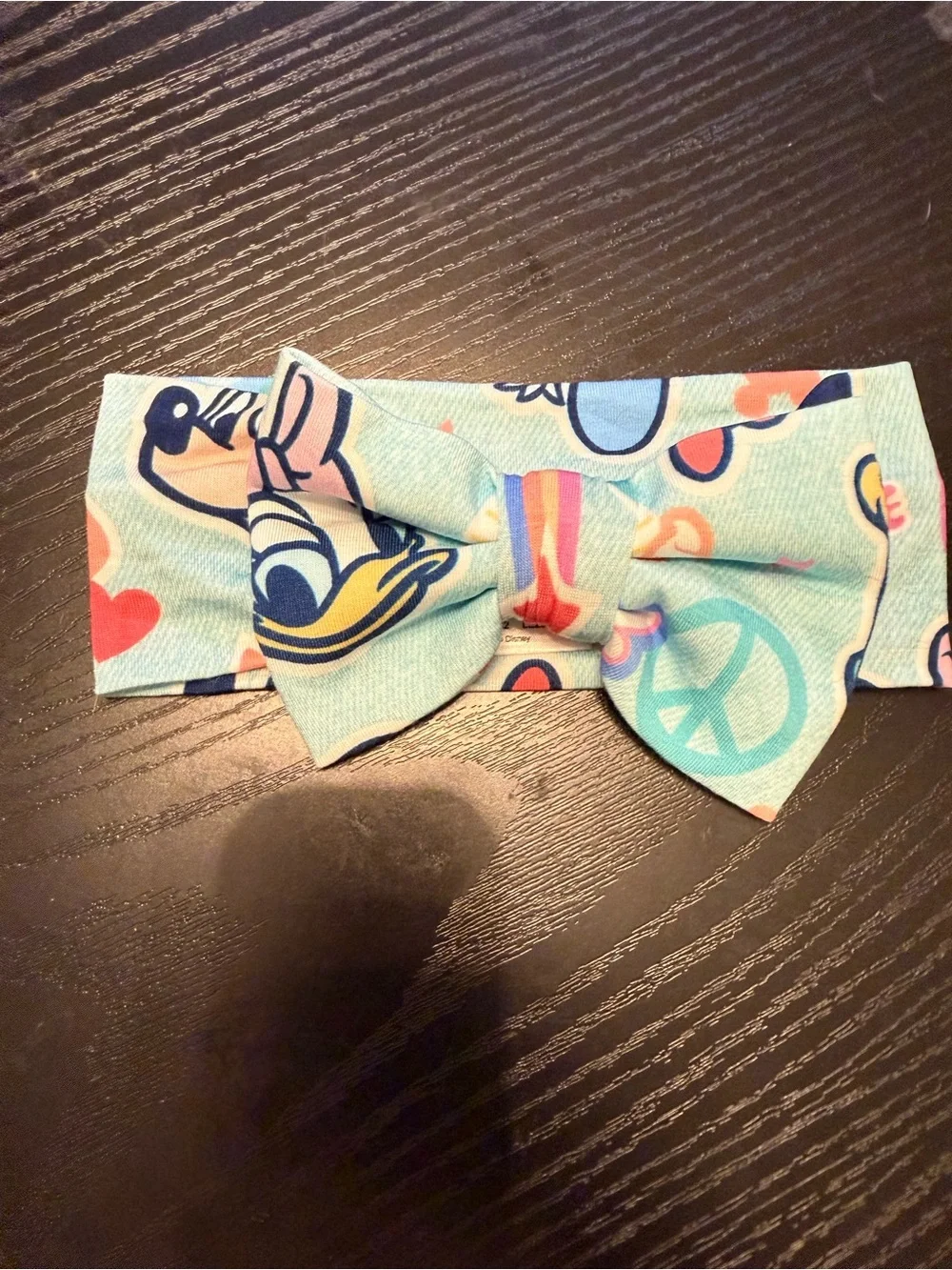 Little Sleepies Mint Blue Bow Headband with Character & Peace Sign Print